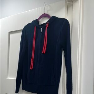 The Cashmere Project Navy Blue Cashmere Hoodie with Red Accents